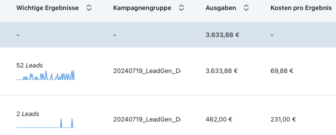 Kampagnen-Ergebnisse aus einem betreuten Konto